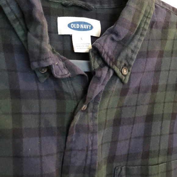 Old Navy Navy/Green Plaid Flannel - Picture 4 of 5